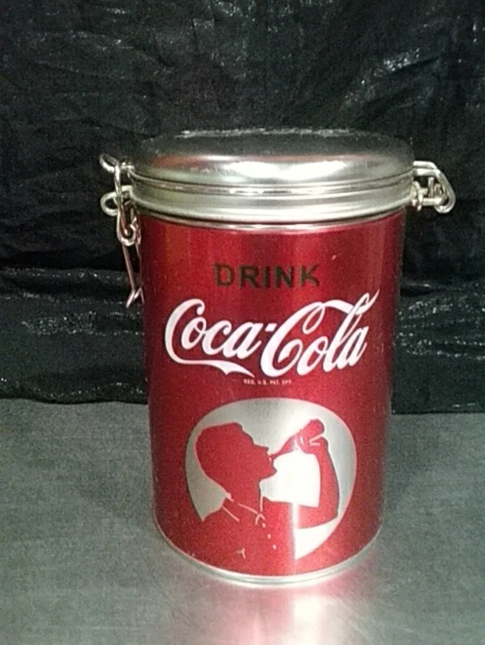 Coca-Cola Red and Silver Vintage Logo Canister